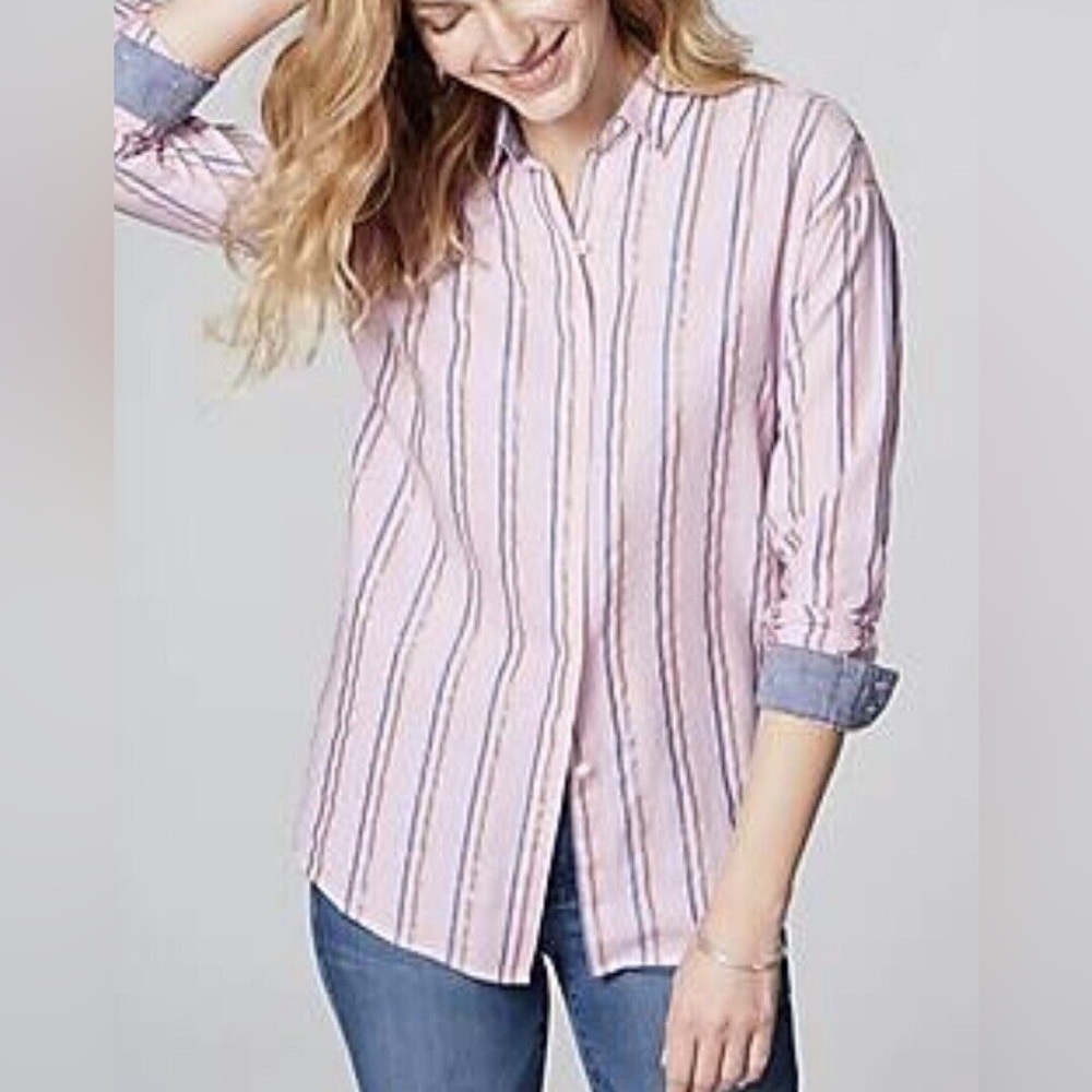 J Jill Blush Striped Everyday Button Down Shirt MSRP $79 Women's size S NWT